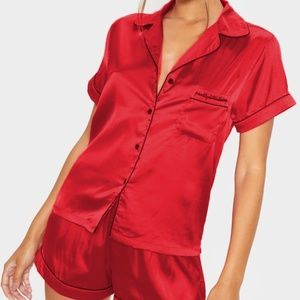 pretty little thing red satin pj set